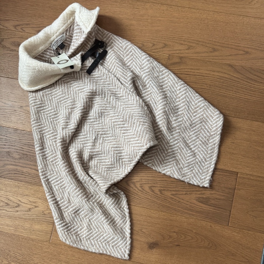 Aran Sweater Market - Wool-Blend Shawl Poncho - One Size - Beige & Cream - NWT